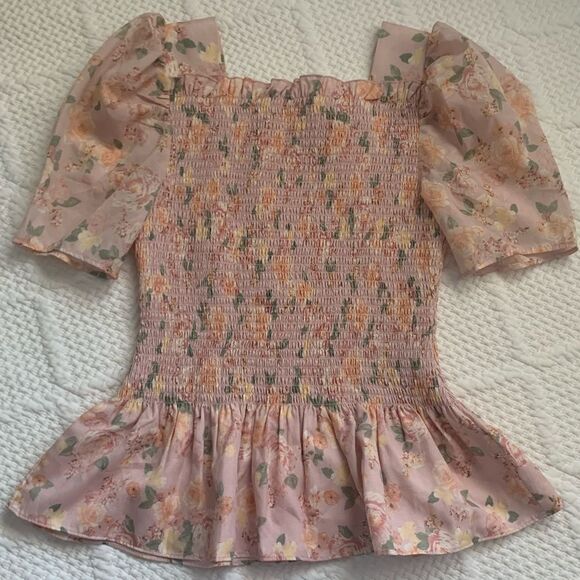 Rachel Parcell Pink Floral Square Neck Smock Top - Picture 6 of 11